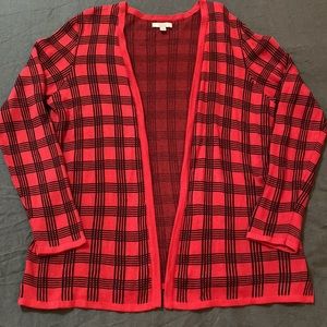 Large Flannel Plaid Red and Black Cardigan